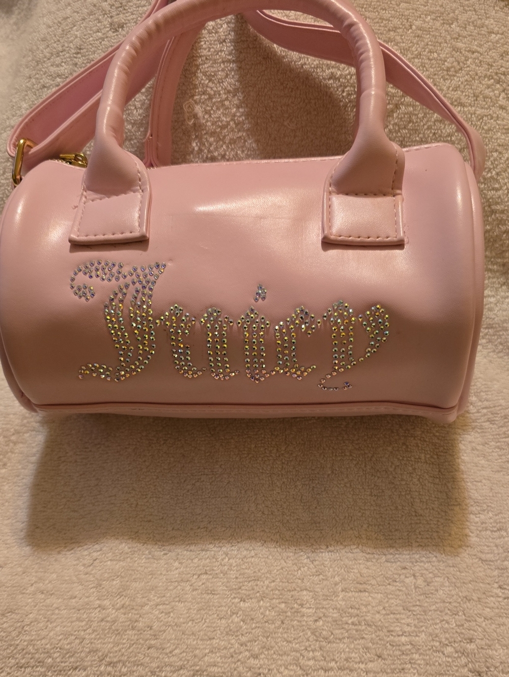 Juicy Couture Kids Pink Rhinestone Script Logo Mini Speedy Barrel Bag